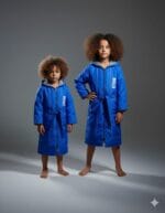 بورنص سباحة محترفين للأطفال - أزرق أنيق مبطن بالقطن