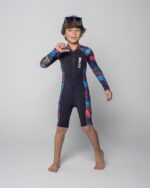 بدلة سباحة كم شورت للأطفال -باللون الأسود مع نقشة الضفيرة - الصورة 7