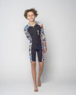 ⁦بدلة سباحة كم شورت للأطفال -باللون الأسود مع نقشة الحجر الأبيض⁩ - الصورة ⁦5⁩