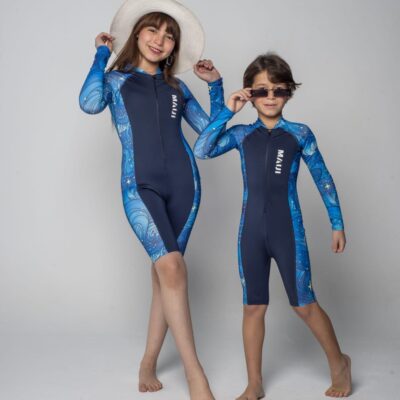 بدلة سباحة كم شورت للأطفال -باللون الكحلي