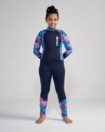 ⁦بدلة سباحة كاملة للبنات- باللون الكحلي مع نقشة الورد⁩ - الصورة ⁦2⁩