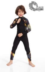 ⁦بدلة السباحة كاملة للأطفال -باللون الأسود مع نقشة الحجر الأصفر⁩ - الصورة ⁦4⁩